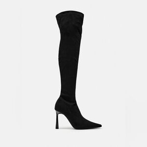 NWT. Zara Black Fabric Over the Knee Heeled Boots. Size 6,5.